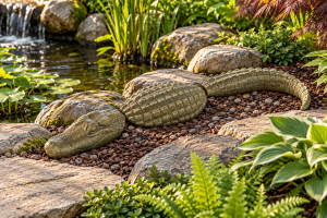 38" Medium 3-Piece Concrete Alligator Garden Statue – Outdoor Gator Yard Decor